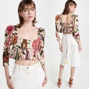 Alix of Bohemia Lila Canary Peplum Floral Long Sleeve Top Crop Size Small Multi